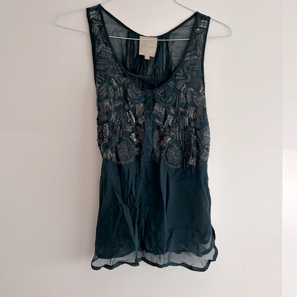 Sequin Embroidered Silk Tank